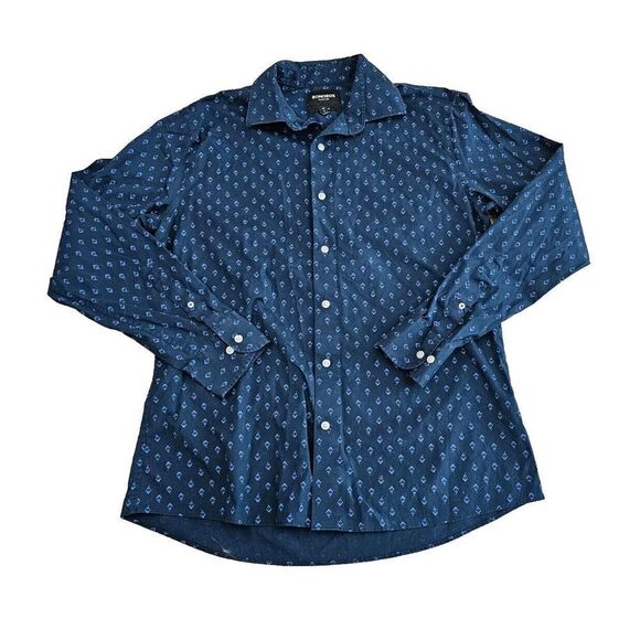 Bonobos Mens Size Large Blue Floral Button Up Shirt Tailored Fit Wrinkle Free - Picture 1 of 13